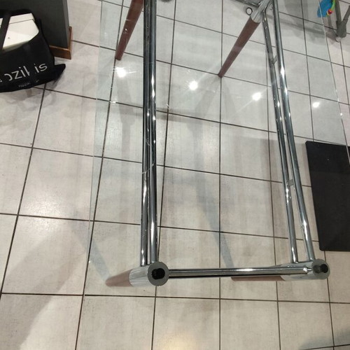 Glass table like new with chrome and wood
