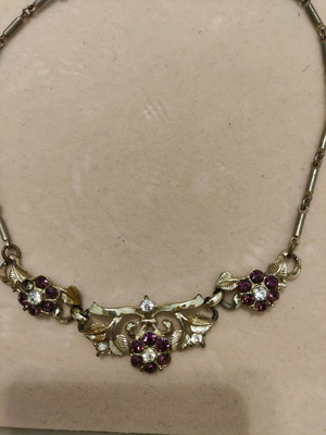 Vintage necklace used with white and purple stones