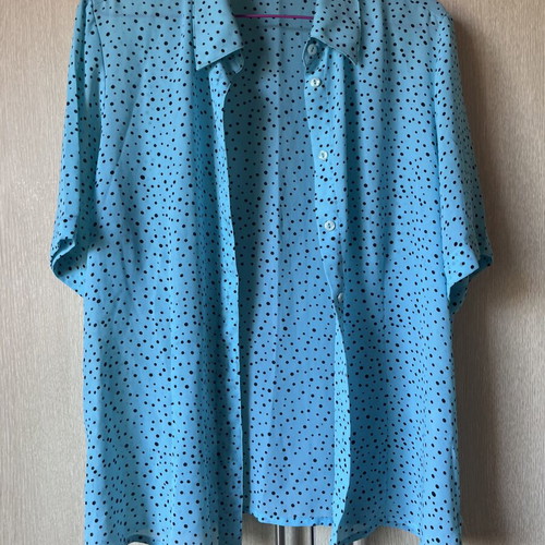 Turquoise short-sleeve polka dot shirt