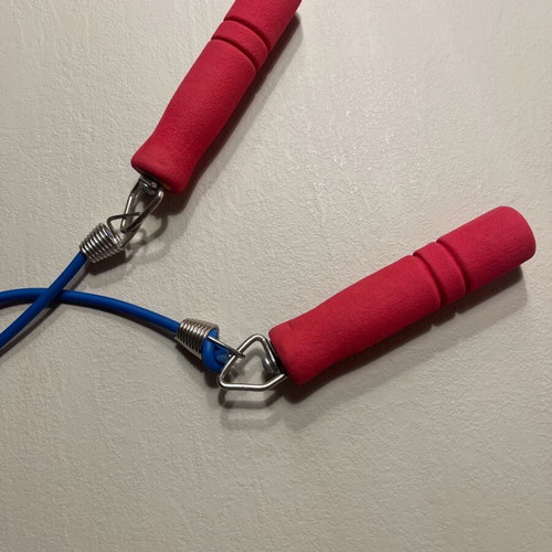 Gym skipping rope used, blue-red