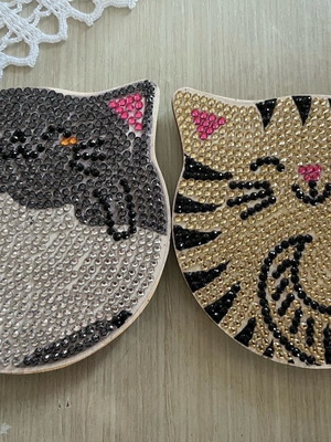 Σετ 2 DIY Art Diamond Σουβέρ – Σχέδιο Γάτα, 10x10cm