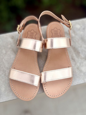 Leather sandals size 33 new, brown with gold straps