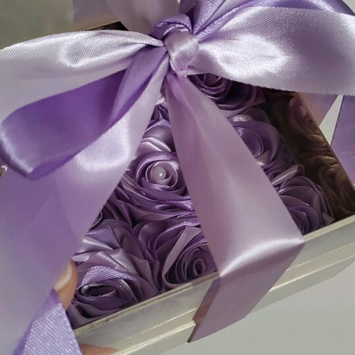 Box with roses new, handmade two-tone satin