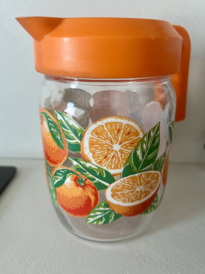 Vintage Bormioli Rocco glass carafe with plastic lid used