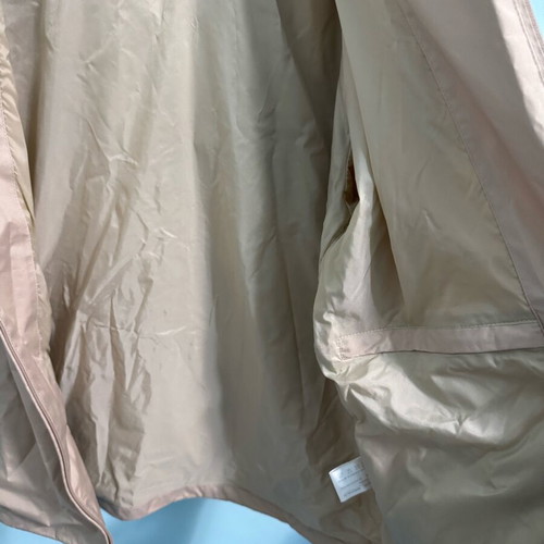 Lightweight waterproof jacket used, beige with hood, size M