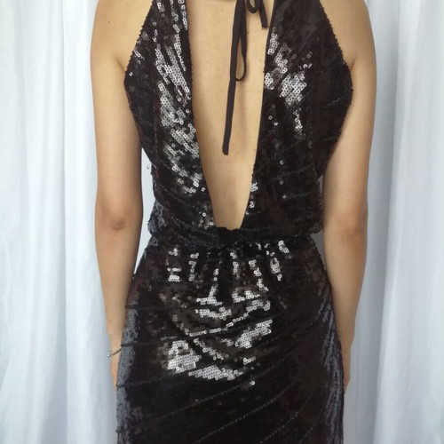 Voyelles short dress with sequins and beads, deep neckline, size S, like new