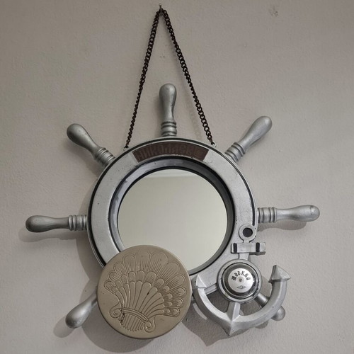 Soviet Wall Mirror Ship Wheel with Thermometer vintage, like new