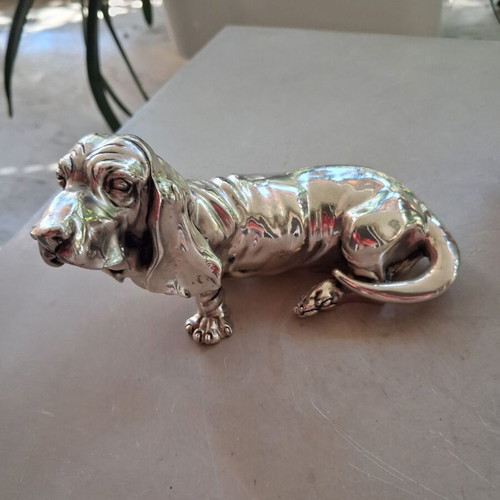 Decorative dog figurine silver 999, 16x6 cm