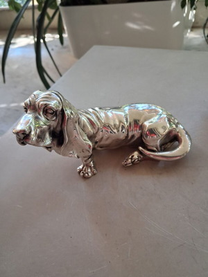 Decorative dog figurine silver 999, 16x6 cm