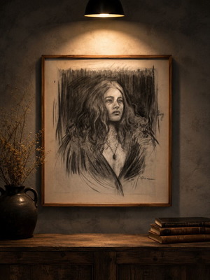 Melancholia Αυθεντικό πορτρέτο με κάρβουνο από Olivia κατά παραγγελία