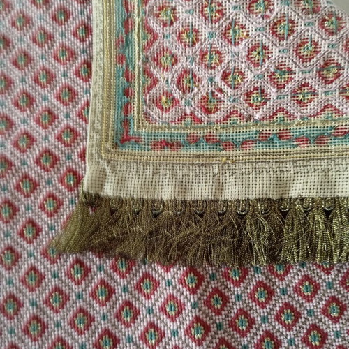 Handmade runner with cross-stitch embroidery 85x38 cm, dark gold trim