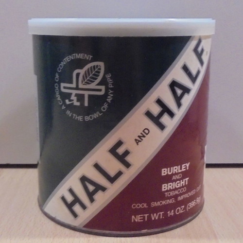 Half & Half old metal pipe tobacco tin empty used with plastic lid