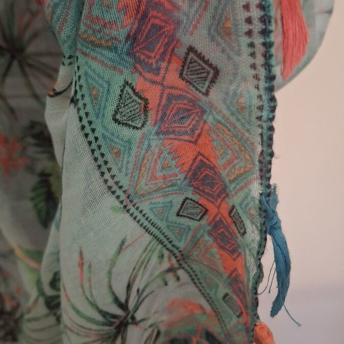 Square summer scarf with colorful fringes like new