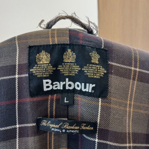 Barbour jacket used, large size, green with removable hood and waist belt