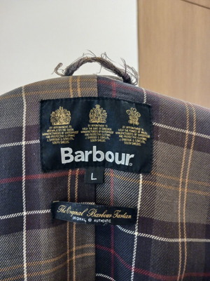 Barbour jacket used, large size, green with removable hood and waist belt