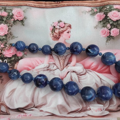 Vintage Statement Necklace 1970s with Blue Marble Beads used