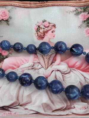 Vintage Statement Necklace 1970s with Blue Marble Beads used