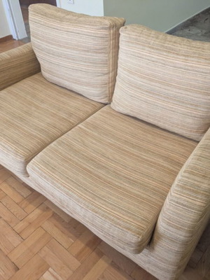 Two-seater sofa with stool, beige