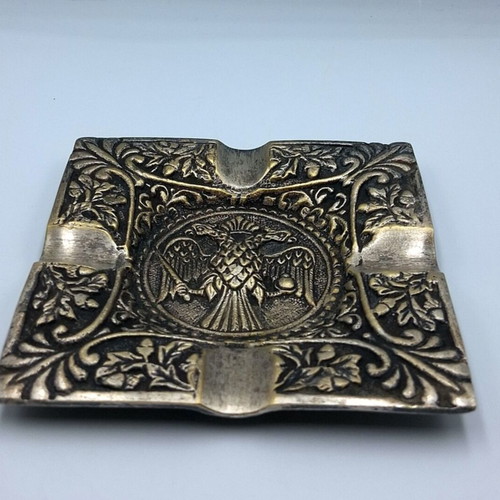 Vintage metal ashtray with Byzantine double-headed eagle, like new