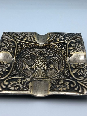 Vintage metal ashtray with Byzantine double-headed eagle, like new