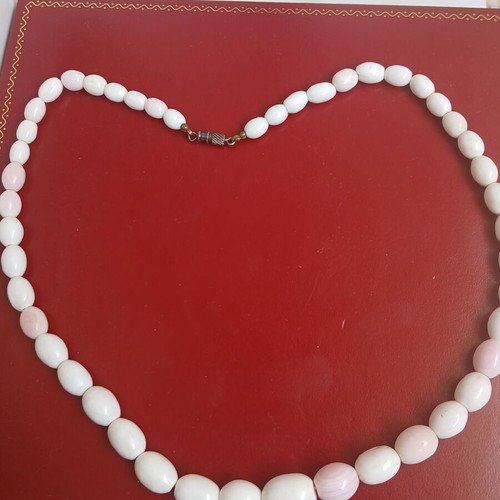 Pressed coral necklace, soft pink color, 45 cm