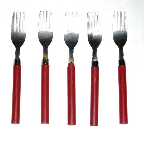 Set of 5 stainless steel forks with ornate handles