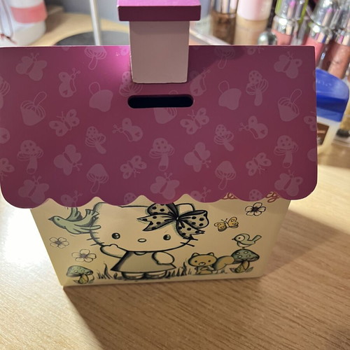 Sanrio Hello Kitty Wooden Piggy Bank like new with mirror