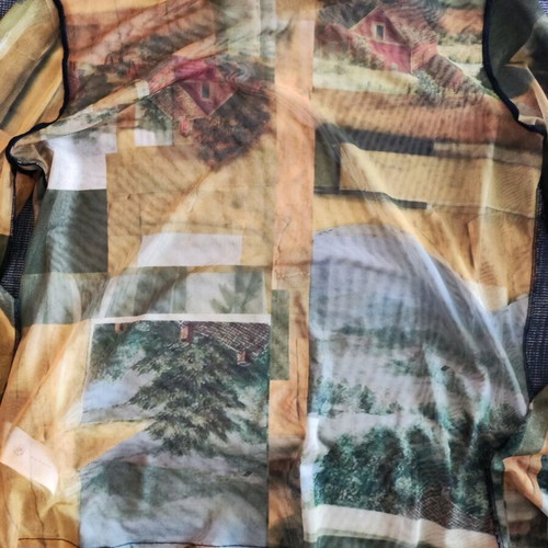 Desigual Top like new with see-through texture and artistic print XXL