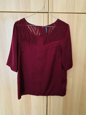 Naf Naf Bordeaux blouse with lace and sheer details size 38 like new