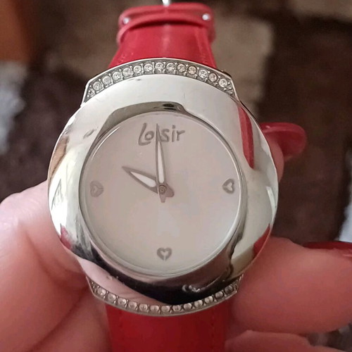 Loisir women's watch like new with red leather strap and rhinestones