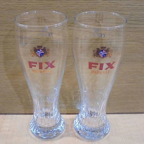 Fix Hellas Royale beer set of 2 used promotional glasses 300ml
