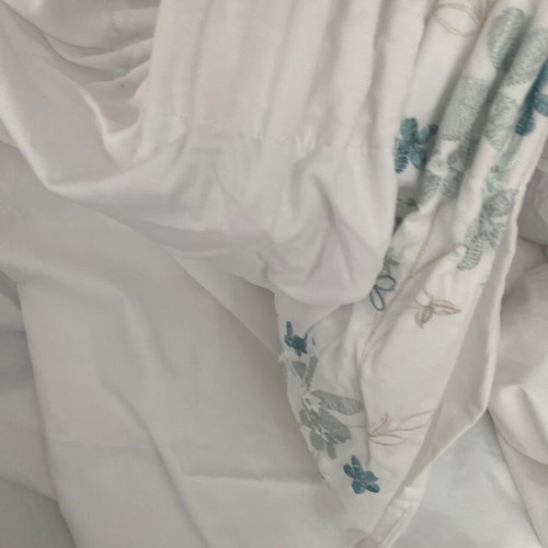 White lined curtains with green floral strip, 160x225 cm