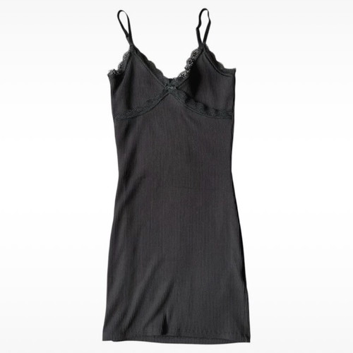 H&M black ribbed dress with lace like new, size S