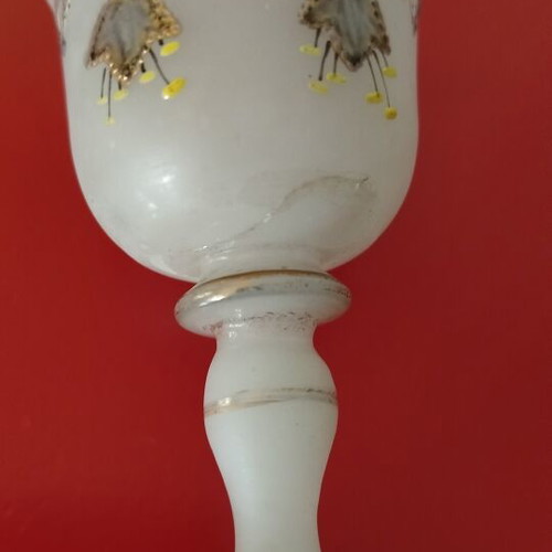 Opaline French liqueur glasses used, set of 2, 19th century