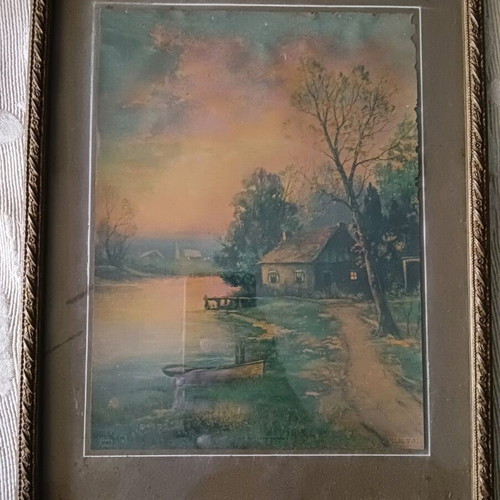 Vintage decorative print "AN AUTUMN SUNSET" used with frame