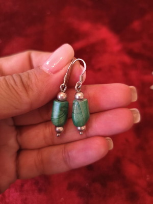 Silver 925 earrings with natural malachite, like new