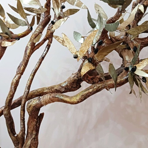 Decorative olive tree handmade from driftwood and metal