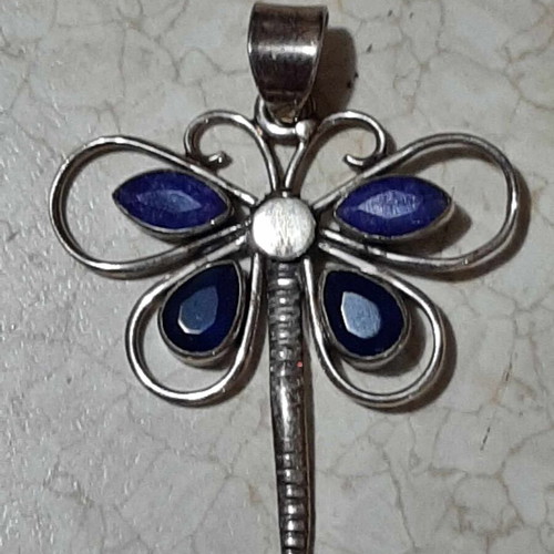 Dragonfly pendant new with sapphires, 925 silver