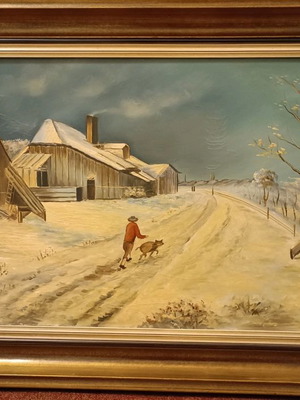 Vintage πίνακας μεταχειρισμένος με χρυσή κορνίζα