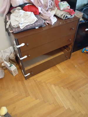 Wooden shelf used, missing one drawer