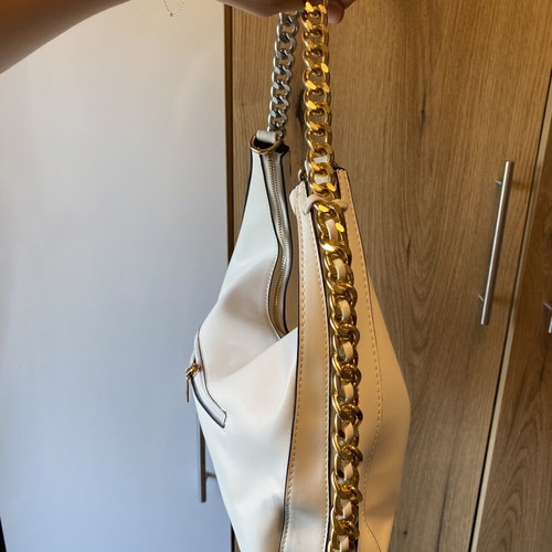 Cream Hobo Chain Shoulder Bag used with gold and silver details
