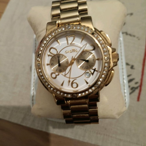 Oxette wristwatch women's used gold stainless steel bracelet with crystals