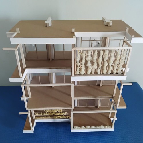 Architectural model scale 1:25 new, kraft cardboard and balsa wood
