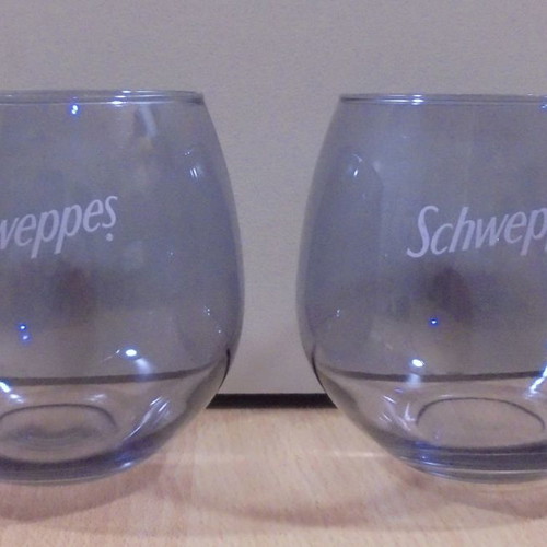 Schweppes soda promotional set of two colored glasses new