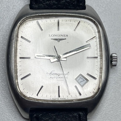 Longines Conquest Automatic watch used with black leather strap