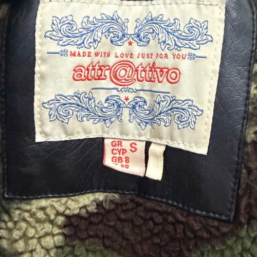 Attrattivo leather jacket used, size Small, black with green lining