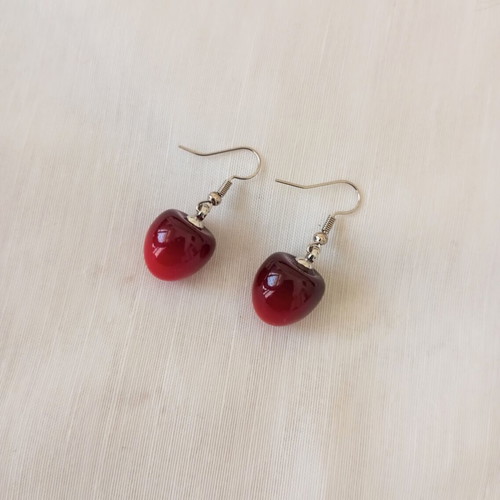 Cherry drop earrings new, acrylic resin, stainless steel hooks