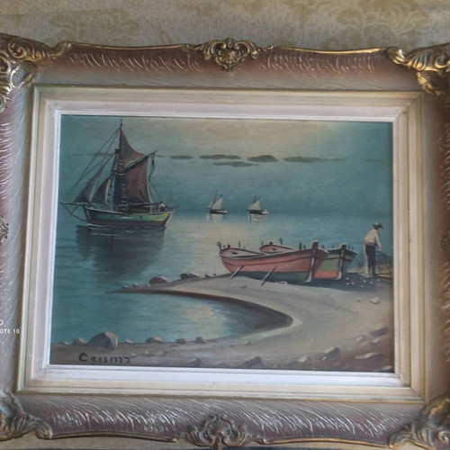 Signed Painting by Kassimis Seascape Watercolor on Canvas like new