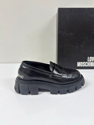Δερμάτινα loafers Love Moschino με chunky σόλα, μαύρα, μέγεθος 36