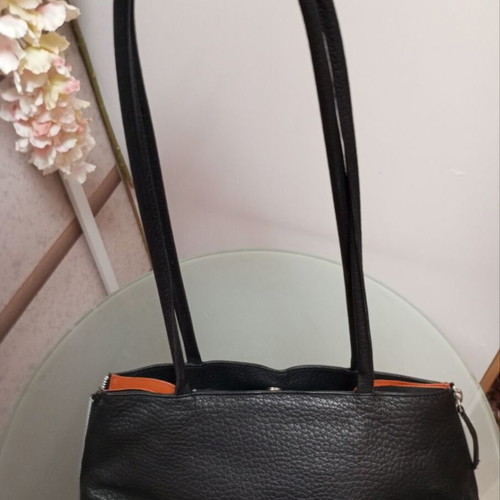 Voi shoulder bag used, genuine leather, black and salmon